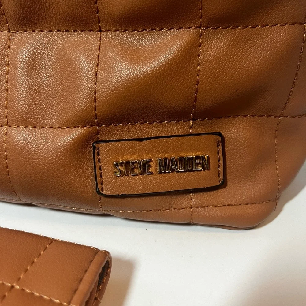 Steve Madden quilted faux leather backpack and wallet